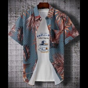 SHEIN Mens Plant Print Button Up Shirt Size Medium